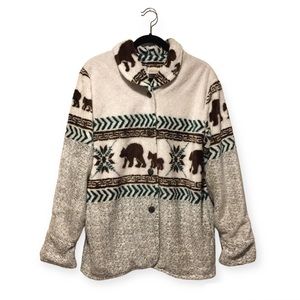 Vintage St. John’s Bay Fleece Brown Bear Print Fleece Jacket Size Medium